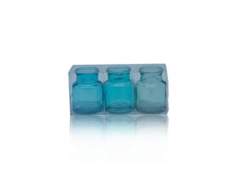 CHALET Deko Flaschen S 3er Set Grösse: 17.5x5.5x7.5, Glas, Blau