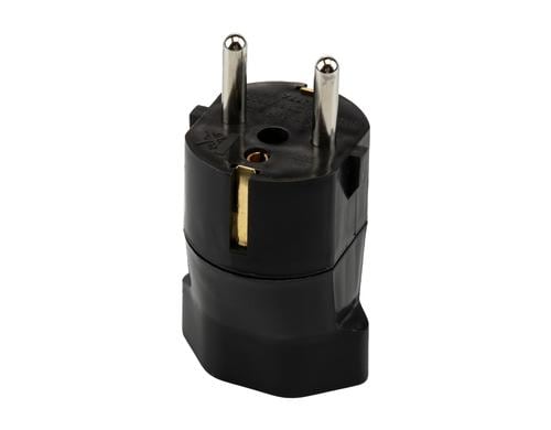 Adapter 2-Pol Schweiz T21 auf Schuko Dose schwarz, 250V, 16A, Schutzklasse II