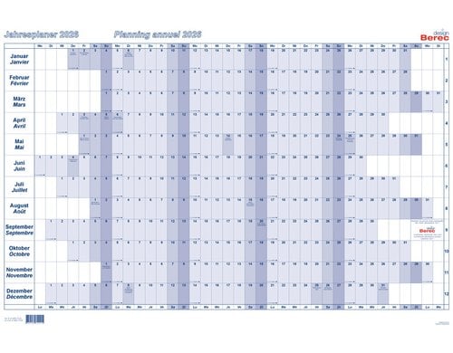 Berec Jahresplaner Klassiker 2026 quer, laminiert , 60x90cm