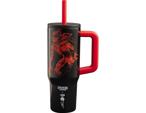 Bialetti Stranger Things Trinkbecher mit Trinkhalm, schwarz/rot 900ml
