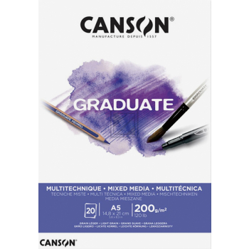 Canson Block Graduate Mixed Media A5 200g/m2, 20Bl, leicht gekörnt, FSC