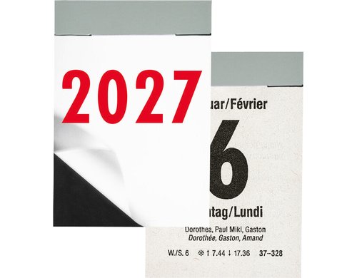 Biella Tagesabreisskalender 2027 4 x 5.9 cm, hoch, 390 Blatt