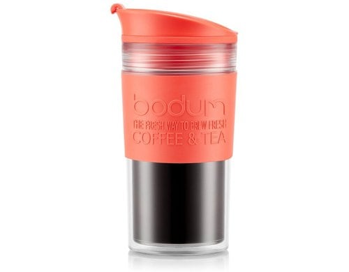 Bodum Travel Mug Doppelwandiger Reisebecher Kunststoff/Bright Coral, 0.35 Liter