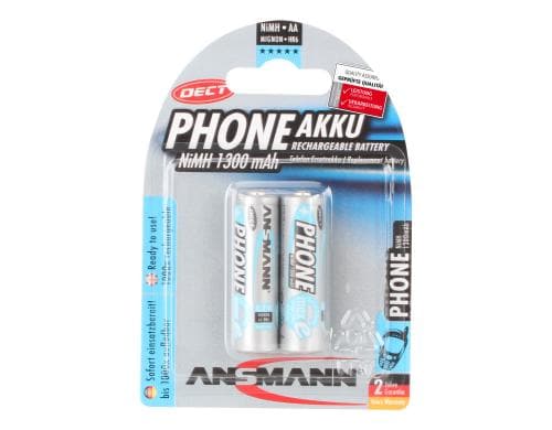Ansmann Akku AA NiMH 1300 mAh 1.2V 2er maxE, für DECT-Phones