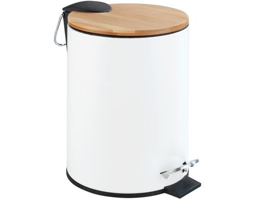 Wenko Treteimer Tortona weiss Edelstahl und Bambus, Inhalt 3 Liter