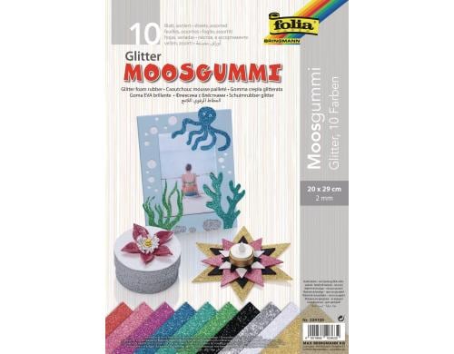 Folia Moosgummi Glitter nicht selbstklebend, 10 Bogen, 20 x 29 cm
