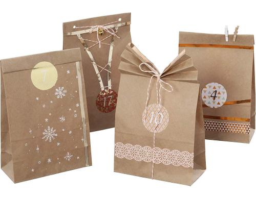 Folia Adventskalender natur Set mit 24 Papiertüten