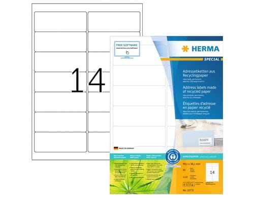 Herma Universaletiketten Recycling 1120 Etiketten, A4, 80 Blatt, 99.1x38.1mm