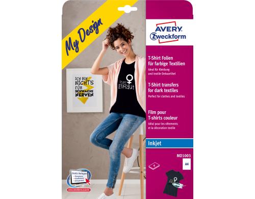 Avery Zweckform Textilfolie A4, 4 Blatt, für farbige Textilien