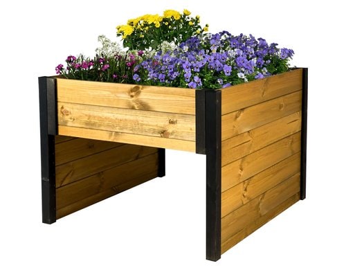 Mährobotergarage mit Pflanzkasten aus Holz, Schwarz-braun