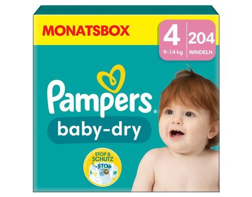 Pampers Baby Dry Gr.4 Maxi 9-14kg MonatsBox / 204 Stück