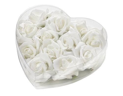 Hobbyfun Streu-Rosen 50 mm 12 Stück, weiss, in Herzbox