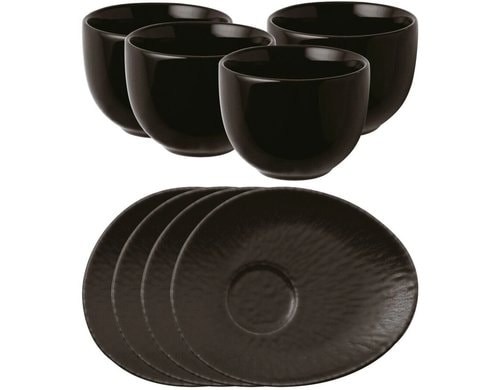 AK Kaffeeservice 4 Tassen M/Teller Org Onyx Stoneware