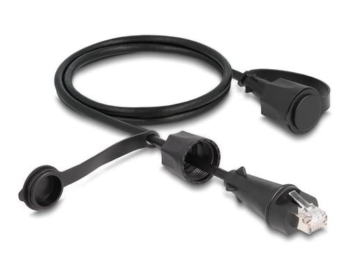 Delock RJ45 Stecker zu RJ45 Stecker Cat.6 IP68 staub& wasserdicht,Verschlusskappe,1m