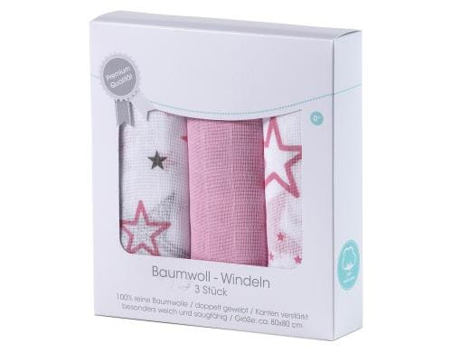 Makian Mulltücher 80x80cm 3er Pack, Rosa & Weiss Sterne