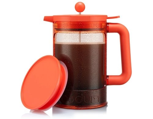 Bodum Bean Set Kaffeezubereiter Hot&Cold 12 Tassen, mit Deckel, Bright Coral, 1.5L