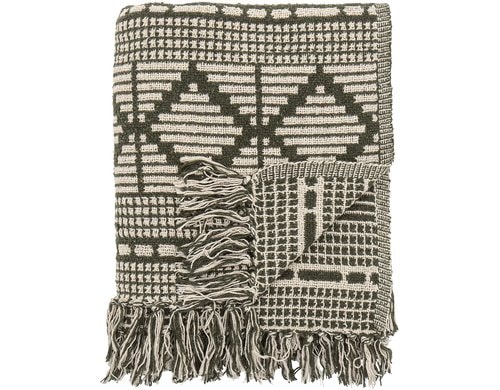 Bloomingville Wohndecke Gutte, 160x130 cm (LxB), Recycelte Baumwolle, Grün-Weiss