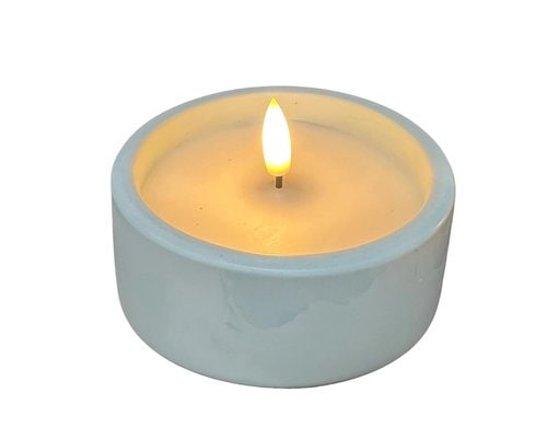 Dameco LED Kerze im Zement Topf blau indoor LED ww, D 10cm, Timer, exkl. Batterie 2x AA