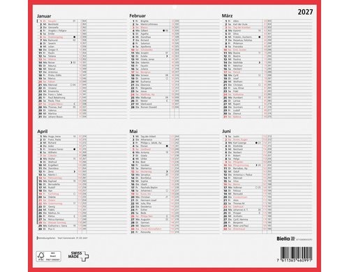 Biella Wandkalender 2027 32 x 29.7 cm Deutsch,  Jahr pro Seite