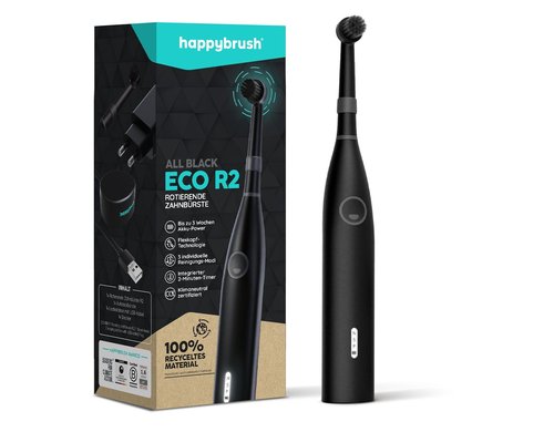 happybrush Elektrische Zahnbürste ECO R2 Starterkit, Rundkopf, Allblack