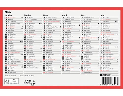 Biella Wandkalender 2026 A5 französisch 6 Monate pro Seite