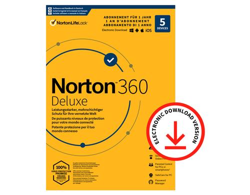 Norton 360 Deluxe Non-Subscription ESD, Vollversion, 5 PC, 1J, 50GB