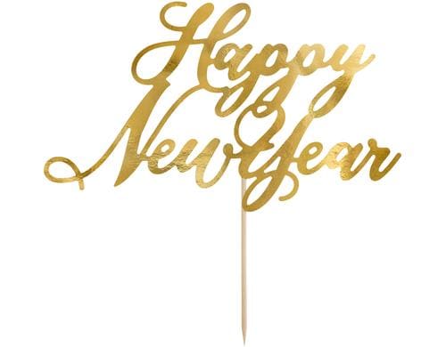 Partydeco Kuchen-Topper Happy New Year gold, 24 cm, 1 Stück