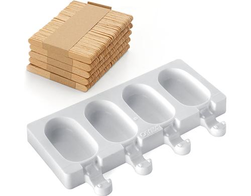 Silikomart Eisform mini Classic 4 Mulden samt Holzstäbchen und Rezept