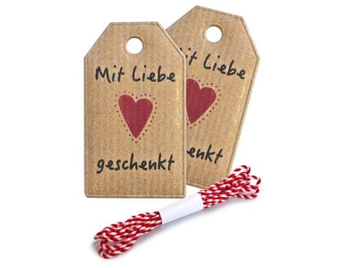 B+C Anhängerset Mit Liebe geschenkt 2 Stk. mit Kordel