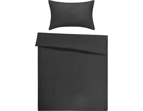 Flair Bettwäsche-Set Seersucker Anthrazit 160x210 cm + 50x70 cm, 100 % BW