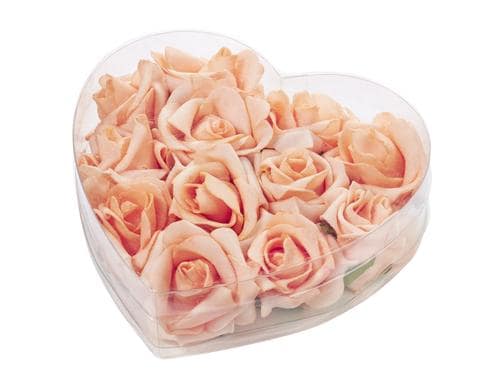 Hobbyfun Streu-Rosen 50 mm 12 Stück, lachs, in Herzbox