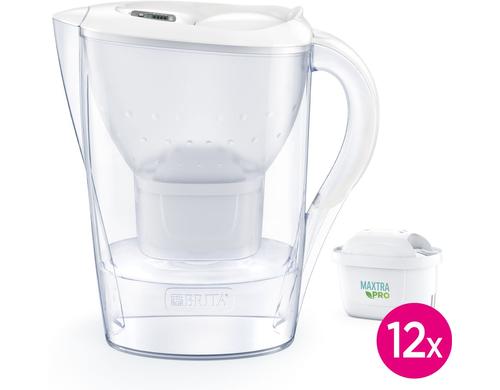 Brita Tischwasserfilter Marella weiss + Kar inkl. 12 Kartuschen, 2.4 Liter