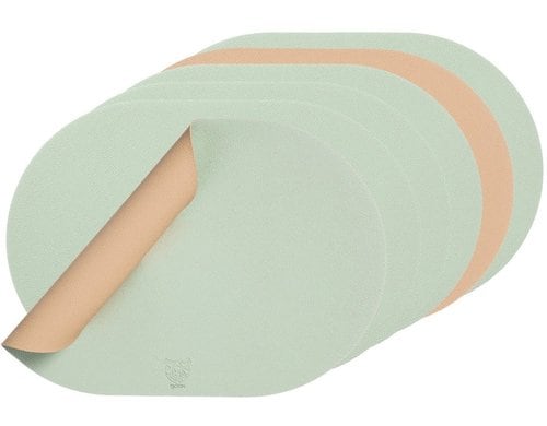 Björn Tischset oval, rosa/grün 6 Stück, wendbar, recyceltes Leder
