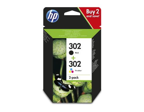 HP Combopack Nr. 302 Black + CMY X4D37AE 3,5/4 ml,  Seitenkapazität ~ 190/165 Seiten