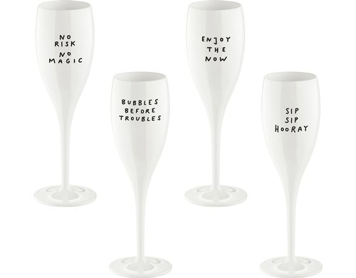 Koziol Sektglas Cheers Say It In Style cotton white, 100 ml, 4er Set