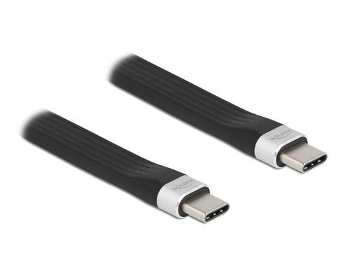 Delock USB3.2 Gen2 Flachbandkabel, C-C 10Gbps, 13.5cm, Farbe: Silber/Schwarz