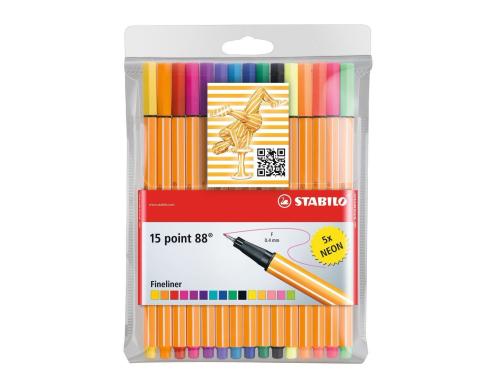 Stabilo point 88 15er Etui mit 5x Neon Tintenfeinschreiber
