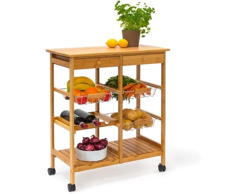 relaxdays Küchenwagen James XXL Bambus, 80 x 67 x 37 cm
