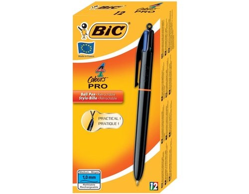 Bic 4 Colours Kugelschreiber PRO Box 12 Stück, schwarz
