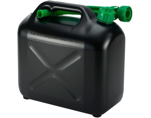 Kunststoff-Benzinkanister, 10 Liter schwarz, mit flexiblem Ausgussstutzen