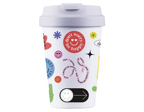 bioloco Kaffeebecher Easy Cup-Dont worry 350ml, wiederverschliessbarer Deckel
