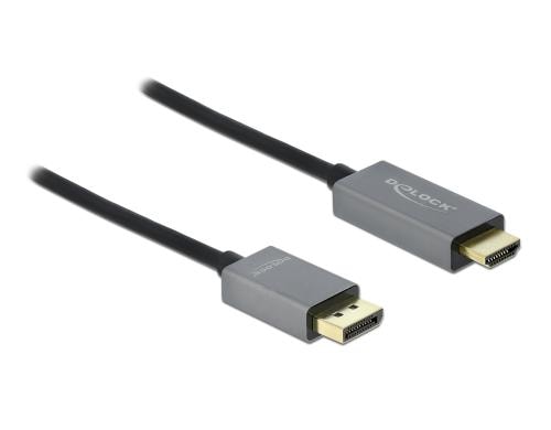 Delock DisplayPort - HDMI Kabel, HDR, 2m Schwarz, Auflösung 3840x2160@60 Hz, aktiv