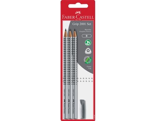 Faber-Castell Bleistift Grip 2001 Set B Härte:B, 3 Bleistifte, 1 Radierer