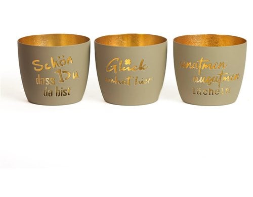 Chalet Teelichhalter Tauperush 3-er Set mit Aufschrift