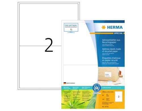 Herma Universaletiketten Recycling 160 Etiketten, A4, 80 Blatt,199.6x143.5mm