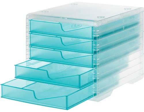 Styro Schubladenbox styroswingbox light transparent, 5 Schubladen acqua transl.