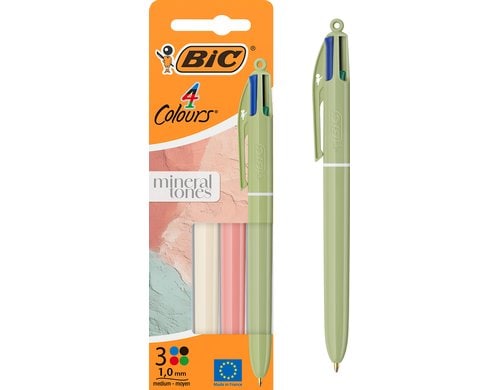 Bic 4 Colours Kugelschreiber Mineral Tones 1 mm, 3 Stück: Beige, Olive, Himbeer