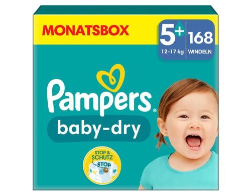 Pampers Baby Dry Gr.5+ Junior Plus 12-17kg MonatsBox / 168 Stück