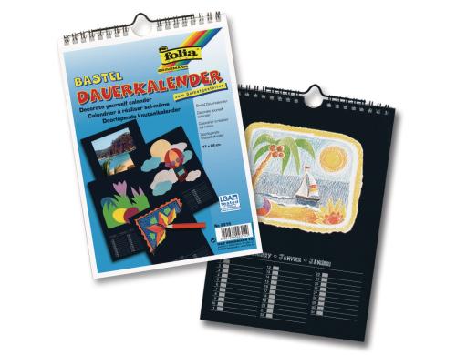 Folia Dauerkalender klein schwarz Grösse 17x24cm, Papier schwarz, Druck sil.