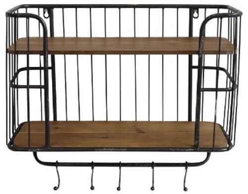 Chic Antique Regal mit 5 Haken, Kiefernholz schwarz/braun H: 45cm, L: 52cm, B: 20.5cm